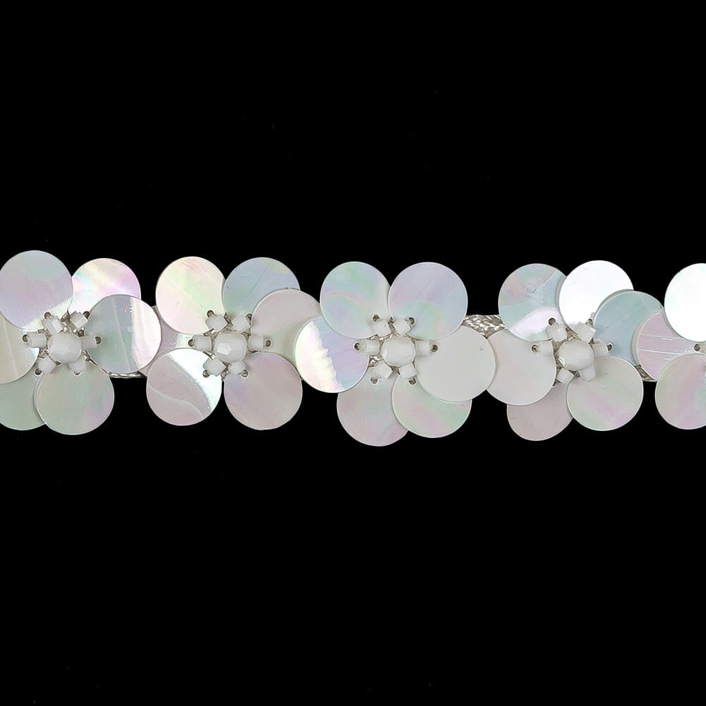 Vintage Ivory and Iridescent White Floral Sequins and Beaded Trim - 0.875" Detail Vintage Ivory and Iridescent White Floral Sequins and Beaded Trim - 0.875" Detail