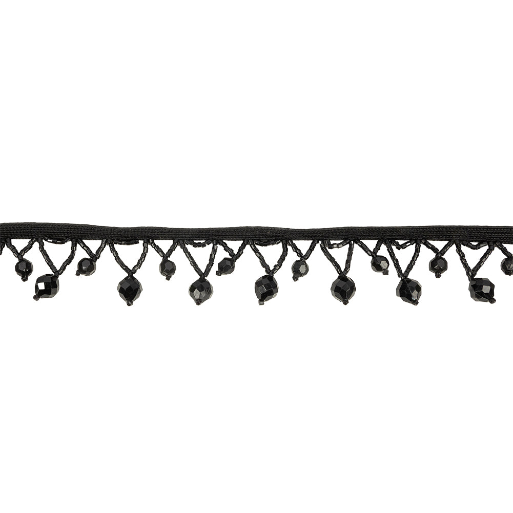 Vintage Black Faceted and Chop Beaded Fringe - 1.375" Vintage Black Faceted and Chop Beaded Fringe - 1.375"