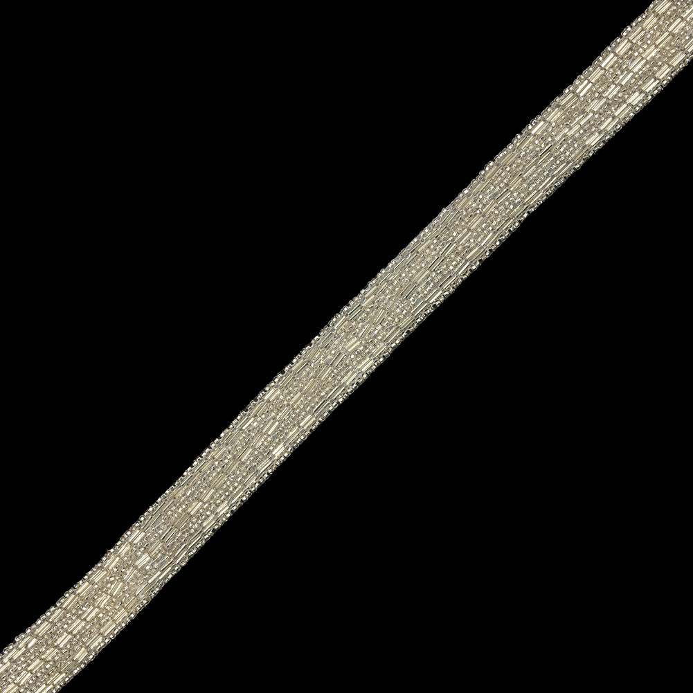 Vintage Silver Striped 12-Row Glass Seed and Bugle Beaded Trim - 0.75" Vintage Silver Striped 12-Row Glass Seed and Bugle Beaded Trim - 0.75"