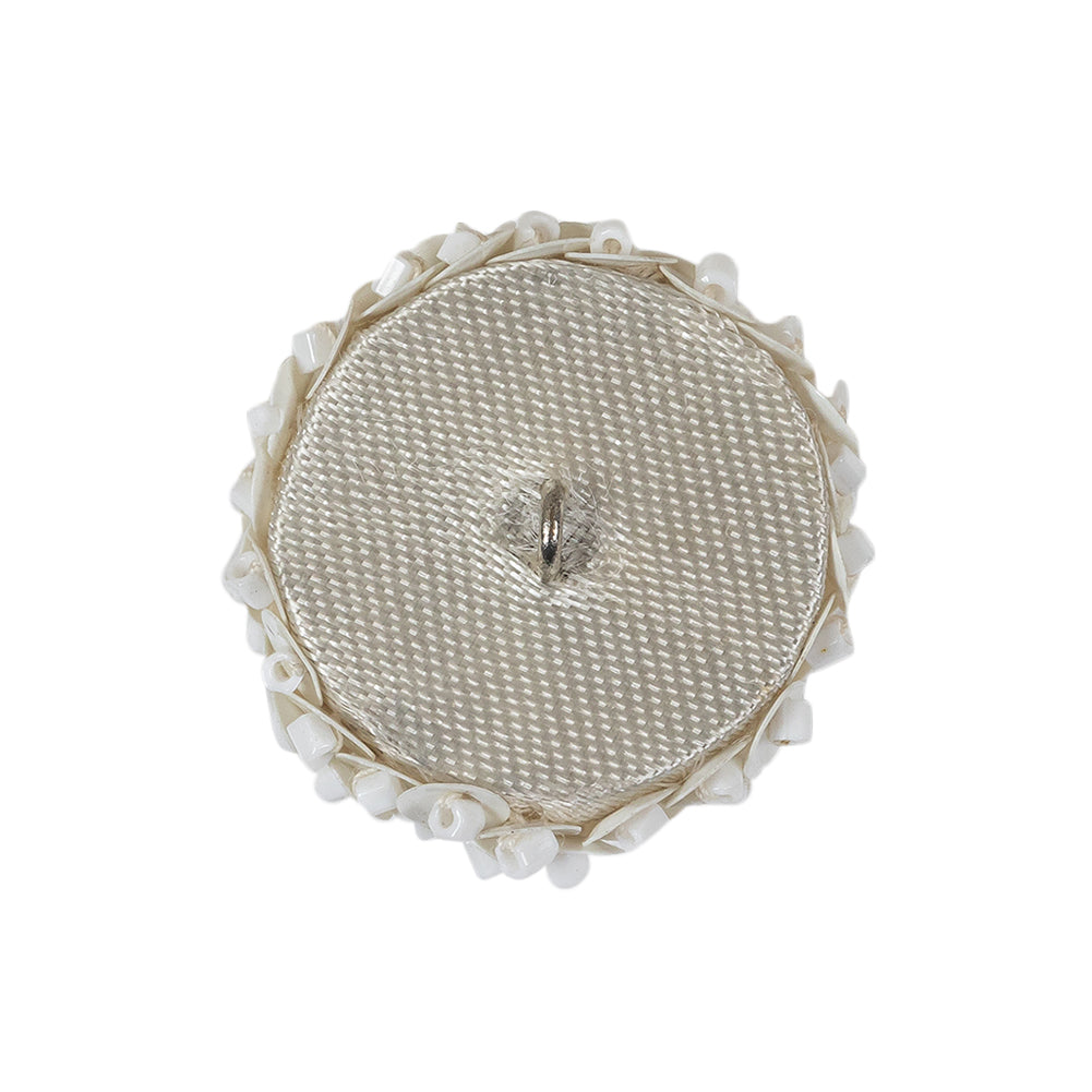 Vintage White Domed Sequined and Beaded Shank Back Button - 40L/25.5mm Detail Vintage White Domed Sequined and Beaded Shank Back Button - 40L/25.5mm Detail