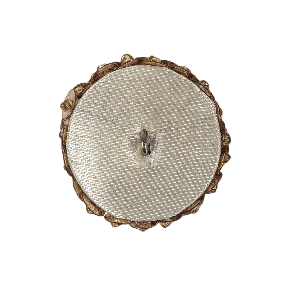 Vintage Gold Domed Sequined and Beaded Shank Back Button - 40L/25.5mm Detail Vintage Gold Domed Sequined and Beaded Shank Back Button - 40L/25.5mm Detail