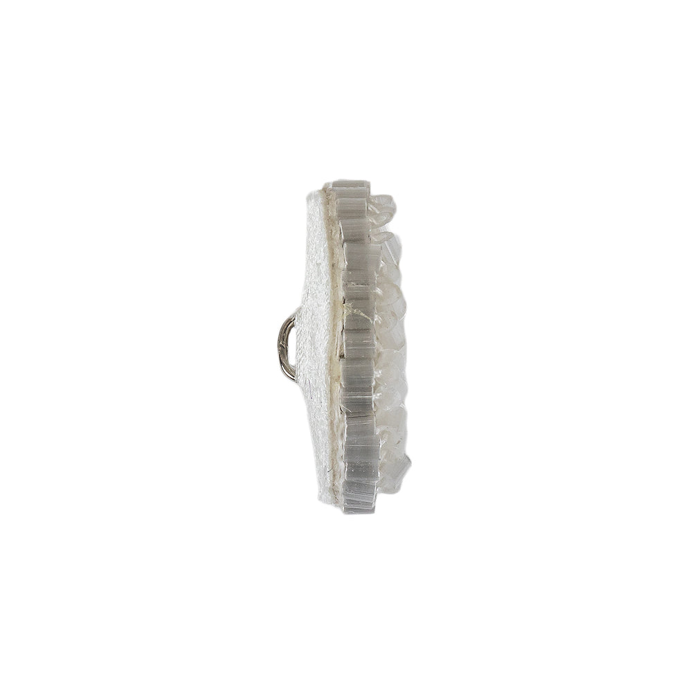 Vintage Satin White Seed Beaded Shank Back Button - 33L/21mm Folded Vintage Satin White Seed Beaded Shank Back Button - 33L/21mm Folded
