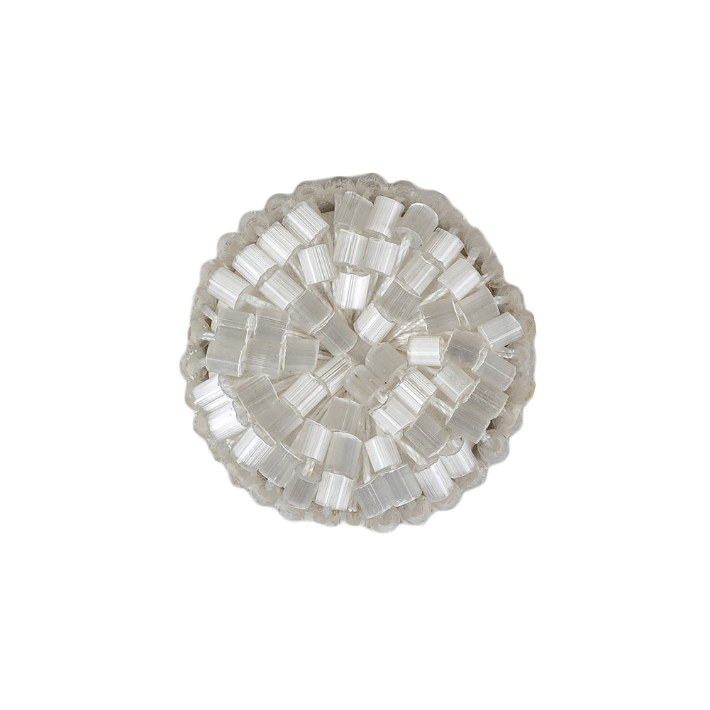 Vintage Satin White Seed Beaded Shank Back Button - 33L/21mm Vintage Satin White Seed Beaded Shank Back Button - 33L/21mm