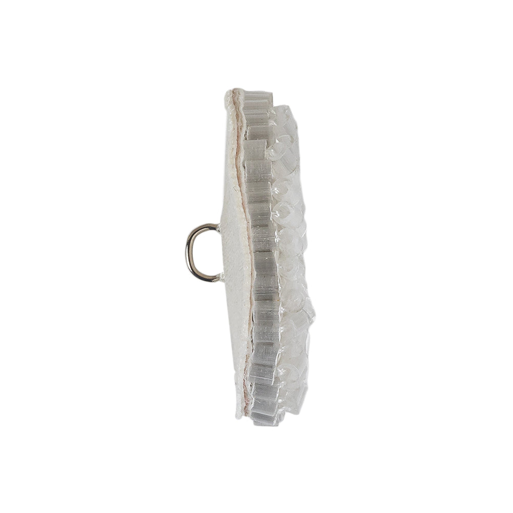 Vintage Satin White Seed Beaded Shank Back Button - 42L/27mm Folded Vintage Satin White Seed Beaded Shank Back Button - 42L/27mm Folded