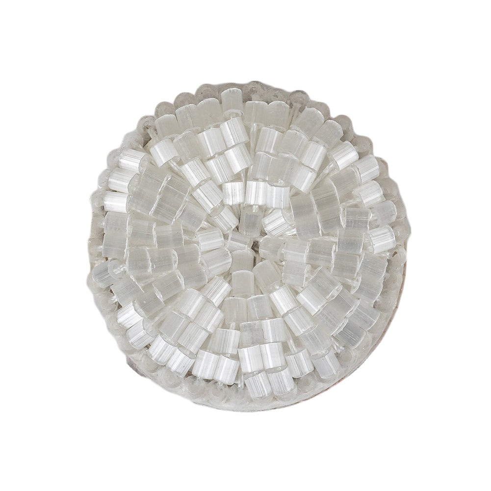 Vintage Satin White Seed Beaded Shank Back Button - 42L/27mm Vintage Satin White Seed Beaded Shank Back Button - 42L/27mm
