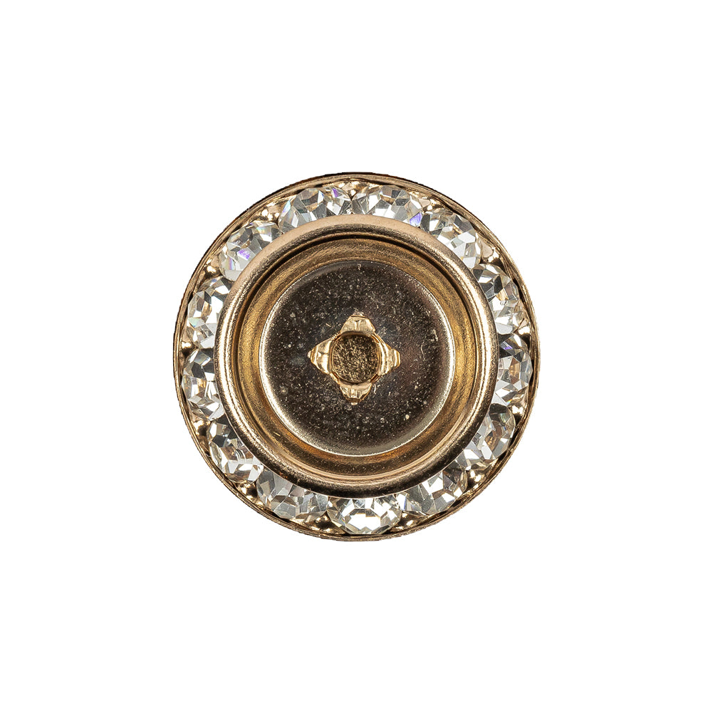 Vintage Crystal Rhinestones and Gold Metal Sawtooth Edge Shank Back Button With No Center - 34L/21.5mm Vintage Crystal Rhinestones and Gold Metal Sawtooth Edge Shank Back Button With No Center - 34L/21.5mm
