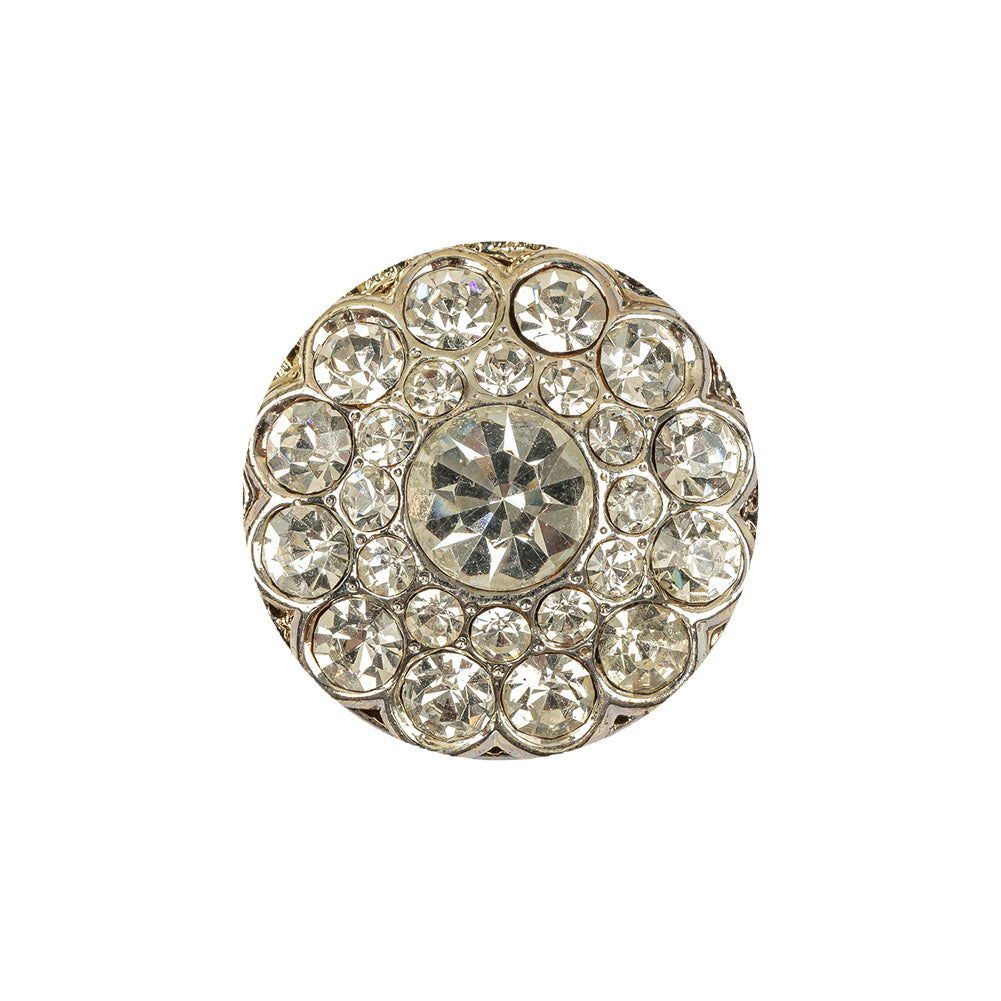 Vintage Crystal Rhinestones and Silver Metal Scalloped Shank Back Button - 34L/21.5mm Vintage Crystal Rhinestones and Silver Metal Scalloped Shank Back Button - 34L/21.5mm
