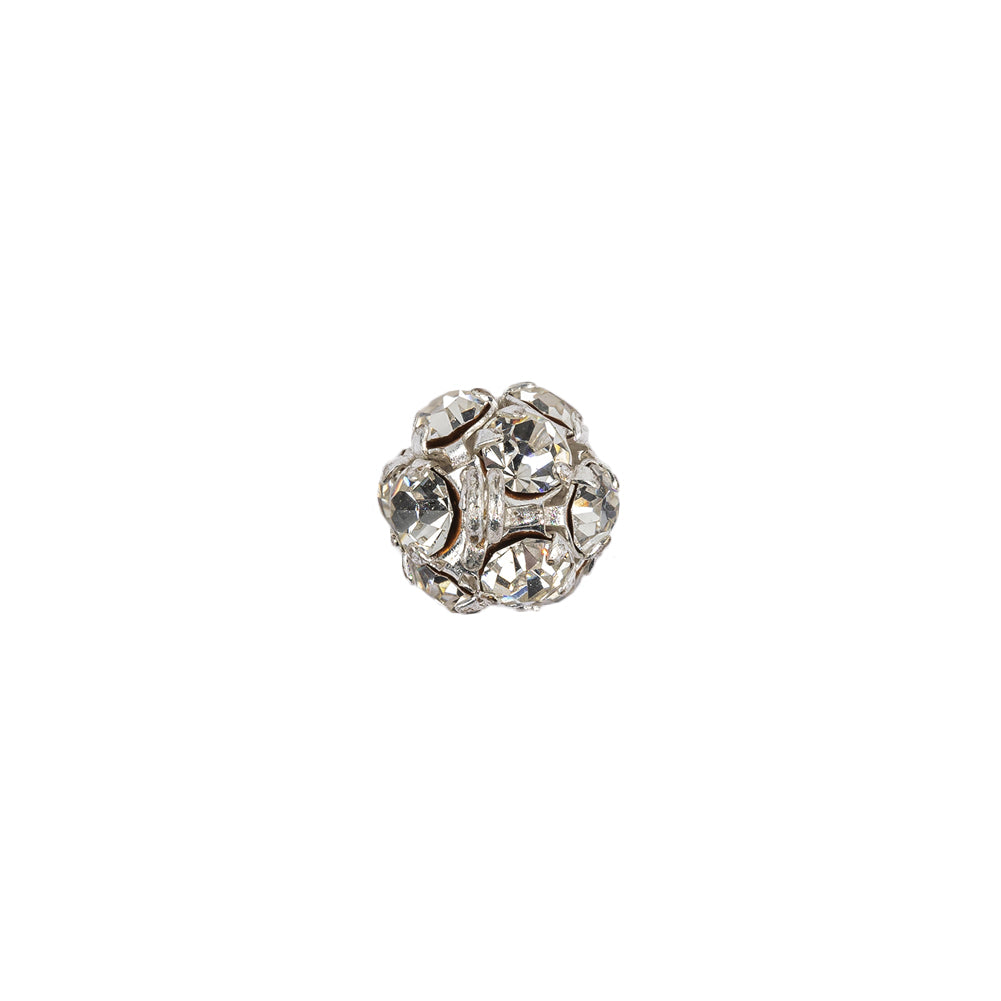 Vintage Swarovski Crystal Rhinestones and Silver Metal Shank Back Ball Button - 16L/10mm Detail