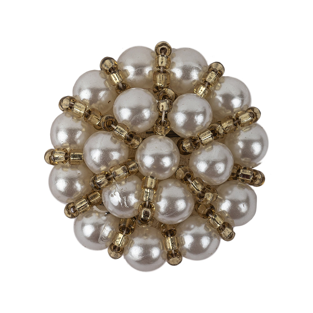 Vintage Pearl and Dull Gold-lined Beaded Button - 45L/29mm Vintage Pearl and Dull Gold-lined Beaded Button - 45L/29mm