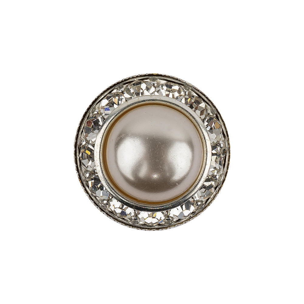 Vintage Swarovski Pearl, Crystal Rhinestones and Silver Metal Shank Back Button - 34L/21.5mm Vintage Swarovski Pearl, Crystal Rhinestones and Silver Metal Shank Back Button - 34L/21.5mm