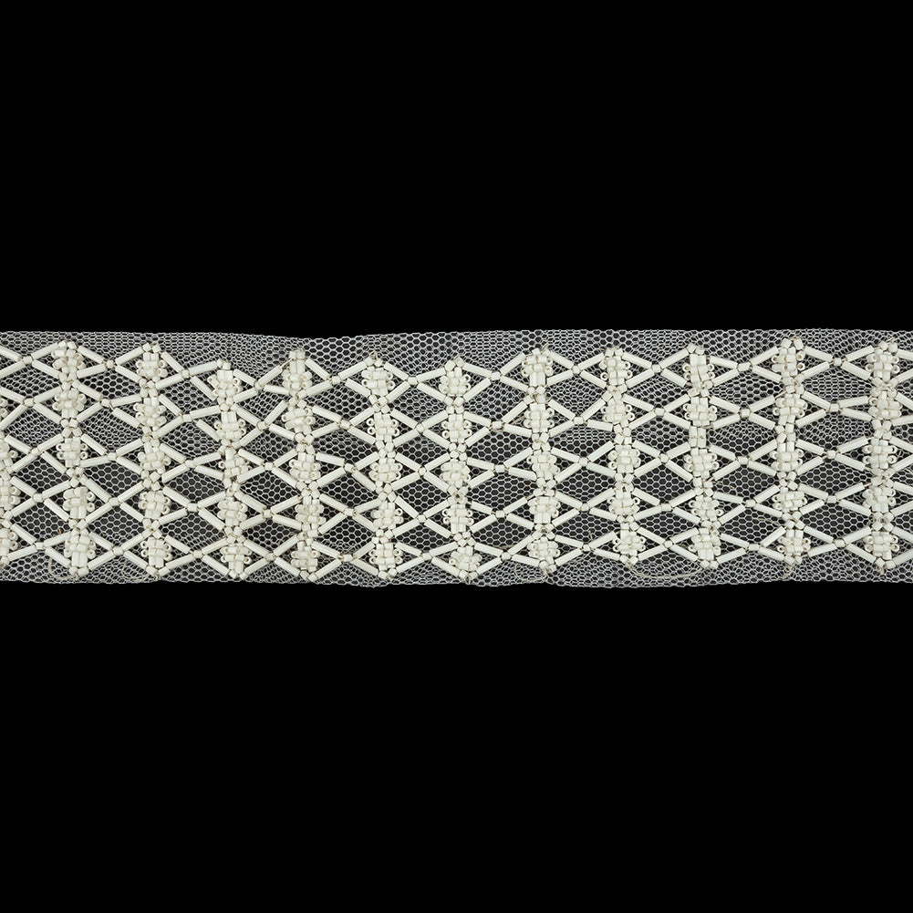 Vintage White Latticework Glass Beaded Mesh Trim - 2.125" Vintage White Latticework Glass Beaded Mesh Trim - 2.125"