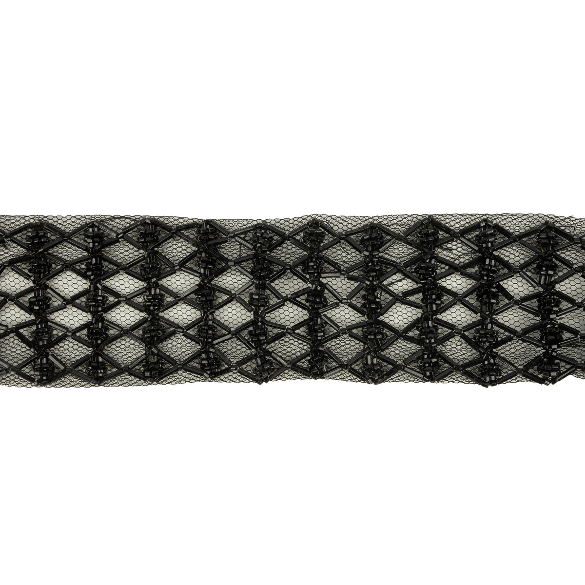 Vintage Black Latticework Glass Beaded Mesh Trim - 1.75" Vintage Black Latticework Glass Beaded Mesh Trim - 1.75"