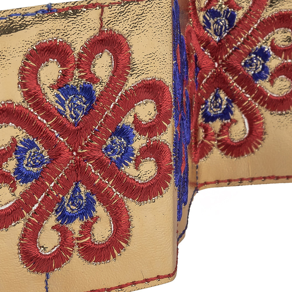 Vintage English Navy and Red Embroidered Gold Metallic Vinyl Ribbon - 2.75" Detail Vintage English Navy and Red Embroidered Gold Metallic Vinyl Ribbon - 2.75" Detail