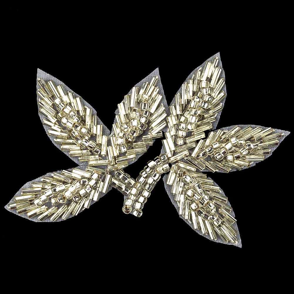 Vintage Silver-lined Bugle and Seed Beaded Foliage Applique - 2.25" x 3.25" Detail Vintage Silver-lined Bugle and Seed Beaded Foliage Applique - 2.25" x 3.25" Detail