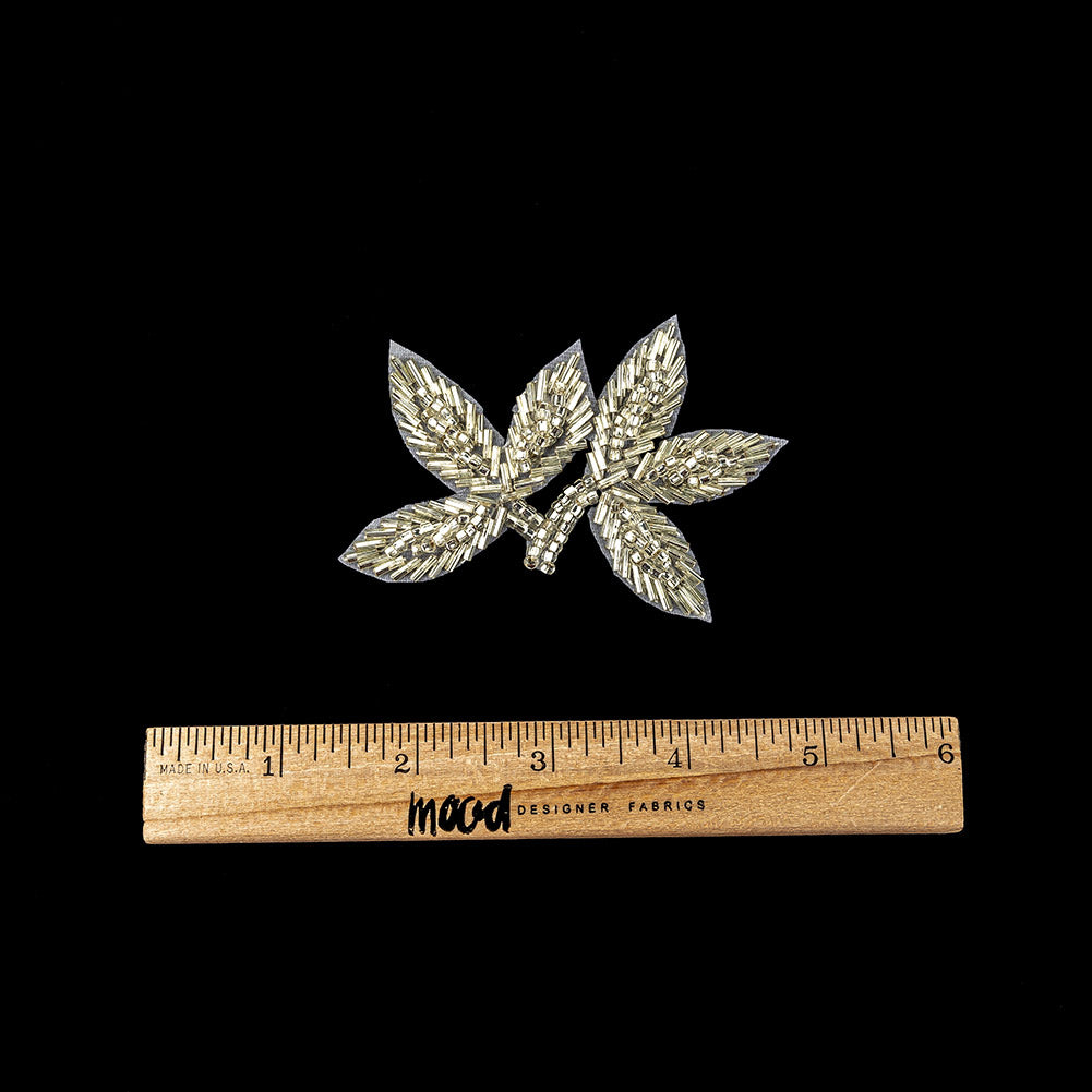 Vintage Silver-lined Bugle and Seed Beaded Foliage Applique - 2.25" x 3.25" Full Vintage Silver-lined Bugle and Seed Beaded Foliage Applique - 2.25" x 3.25" Full