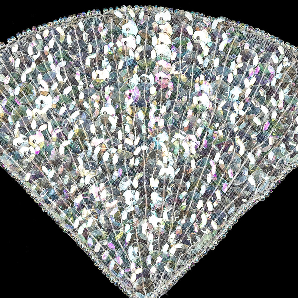 Vintage Crystal Iris Sequins and Bugle Beaded Fan Applique - 3.625" x 5" Detail Vintage Crystal Iris Sequins and Bugle Beaded Fan Applique - 3.625" x 5" Detail