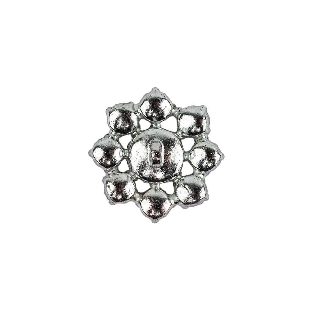Vintage Swarovski Crystal Rhinestones and Silver Metal Floral Shank Back Button - 30L/19mm Detail Vintage Swarovski Crystal Rhinestones and Silver Metal Floral Shank Back Button - 30L/19mm Detail