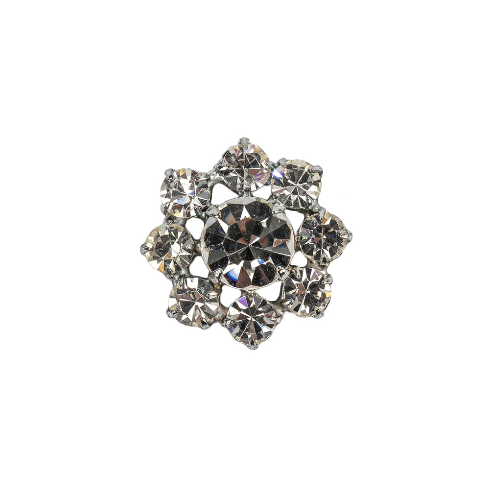 Vintage Swarovski Crystal Rhinestones and Silver Metal Floral Shank Back Button - 30L/19mm Vintage Swarovski Crystal Rhinestones and Silver Metal Floral Shank Back Button - 30L/19mm