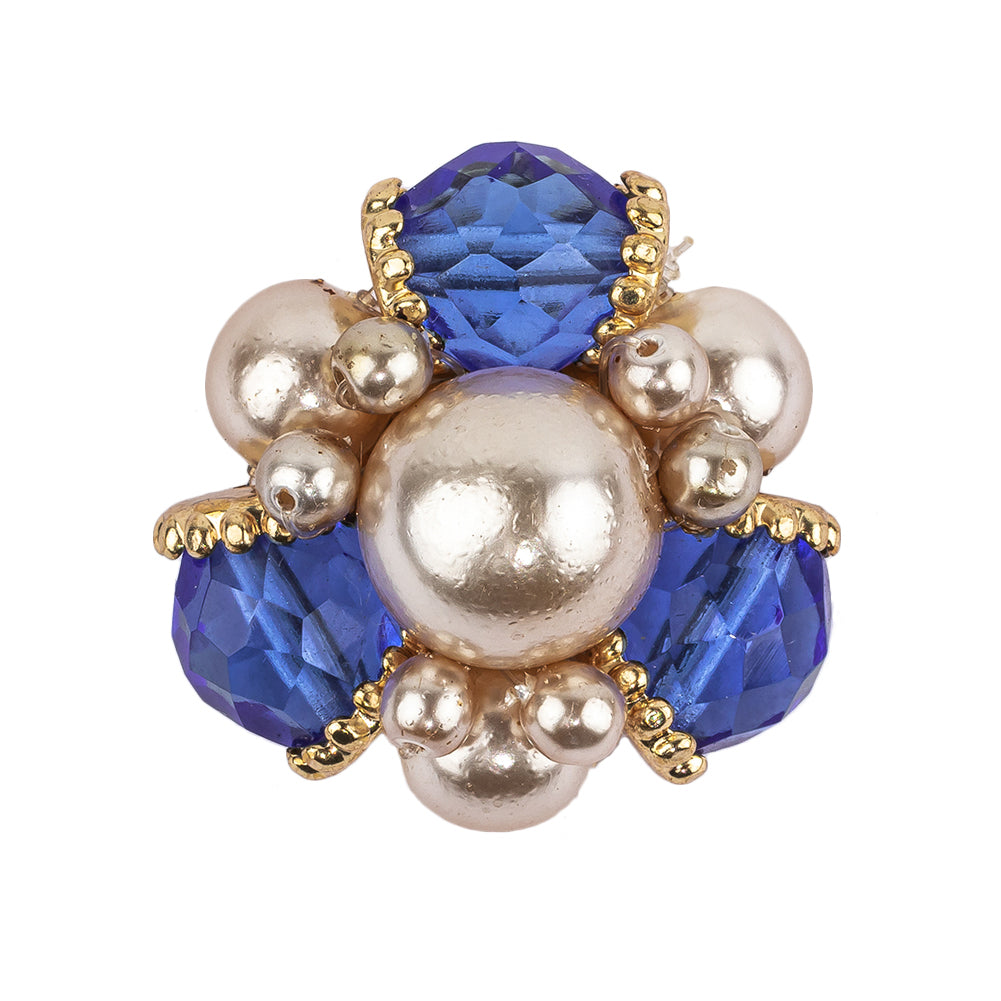 Vintage Swarovski Sapphire, Pearl and Gold Floral Ornate Shank Back Button - 48L/30.5mm Vintage Swarovski Sapphire, Pearl and Gold Floral Ornate Shank Back Button - 48L/30.5mm