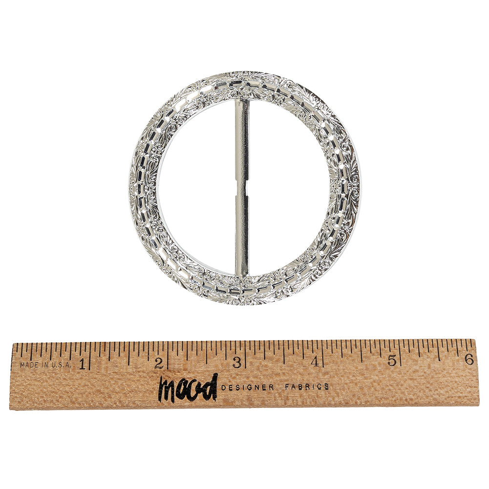 Vintage Silver Classical Swirls Round Slider with Faceted Silver Band - 3.25" x 3.25" Folded Vintage Silver Classical Swirls Round Slider with Faceted Silver Band - 3.25" x 3.25" Folded