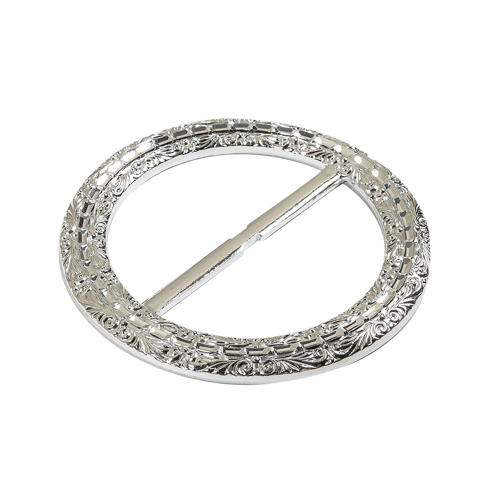 Vintage Silver Classical Swirls Round Slider with Faceted Silver Band - 3.25" x 3.25" Detail Vintage Silver Classical Swirls Round Slider with Faceted Silver Band - 3.25" x 3.25" Detail