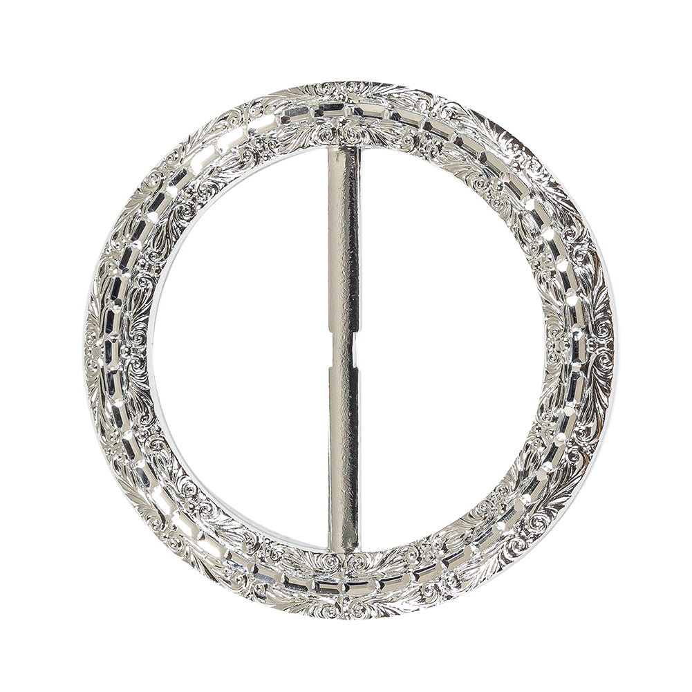 Vintage Silver Classical Swirls Round Slider with Faceted Silver Band - 3.25" x 3.25" Vintage Silver Classical Swirls Round Slider with Faceted Silver Band - 3.25" x 3.25"