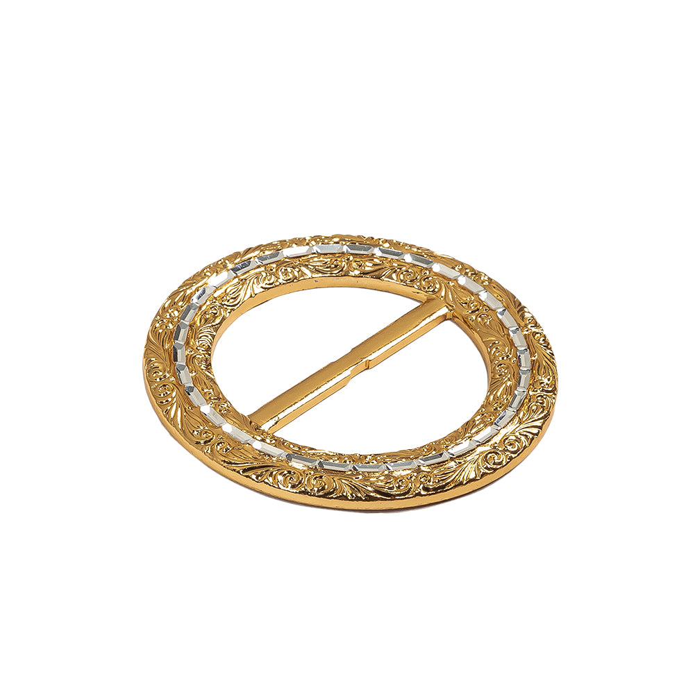 Vintage Gold Classical Swirls Round Slider with Faceted Silver Band - 2.375" x 2.375" Detail Vintage Gold Classical Swirls Round Slider with Faceted Silver Band - 2.375" x 2.375" Detail