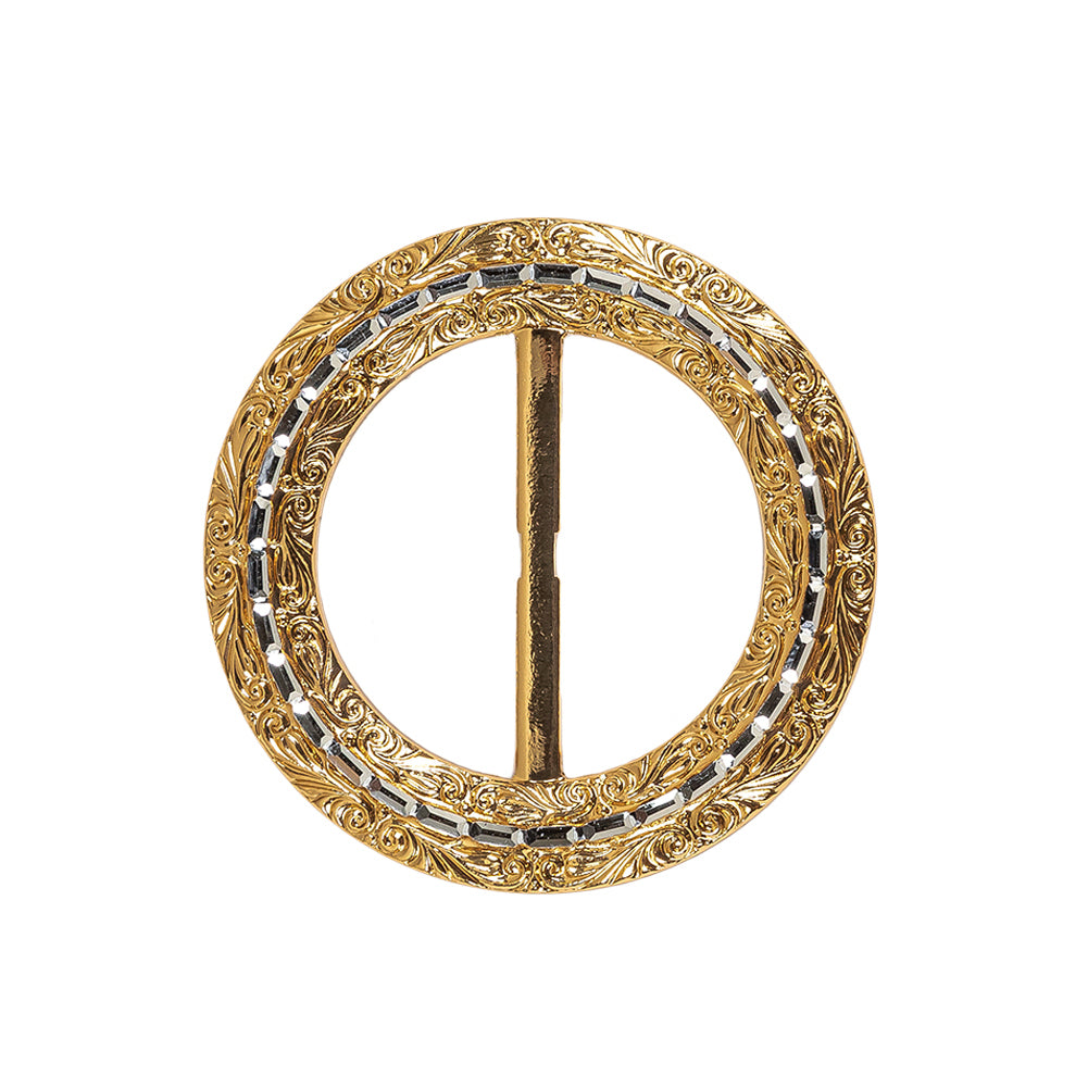 Vintage Gold Classical Swirls Round Slider with Faceted Silver Band - 2.375" x 2.375" Vintage Gold Classical Swirls Round Slider with Faceted Silver Band - 2.375" x 2.375"