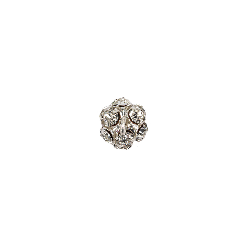 Vintage Swarovski Crystal Rhinestones and Silver Metal Shank Back Ball Button - 13L/8mm Detail