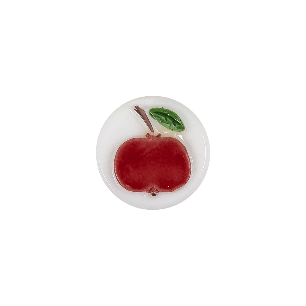 Vintage White and Red Apple Painted Shank Back Glass Button - 22L/14mm Vintage White and Red Apple Painted Shank Back Glass Button - 22L/14mm