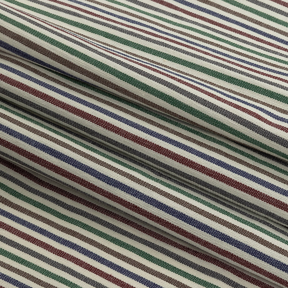Burnt Russet, Duck Green and Crown Blue Striped Stretch Cotton Woven Folded Burnt Russet, Duck Green and Crown Blue Striped Stretch Cotton Woven Folded