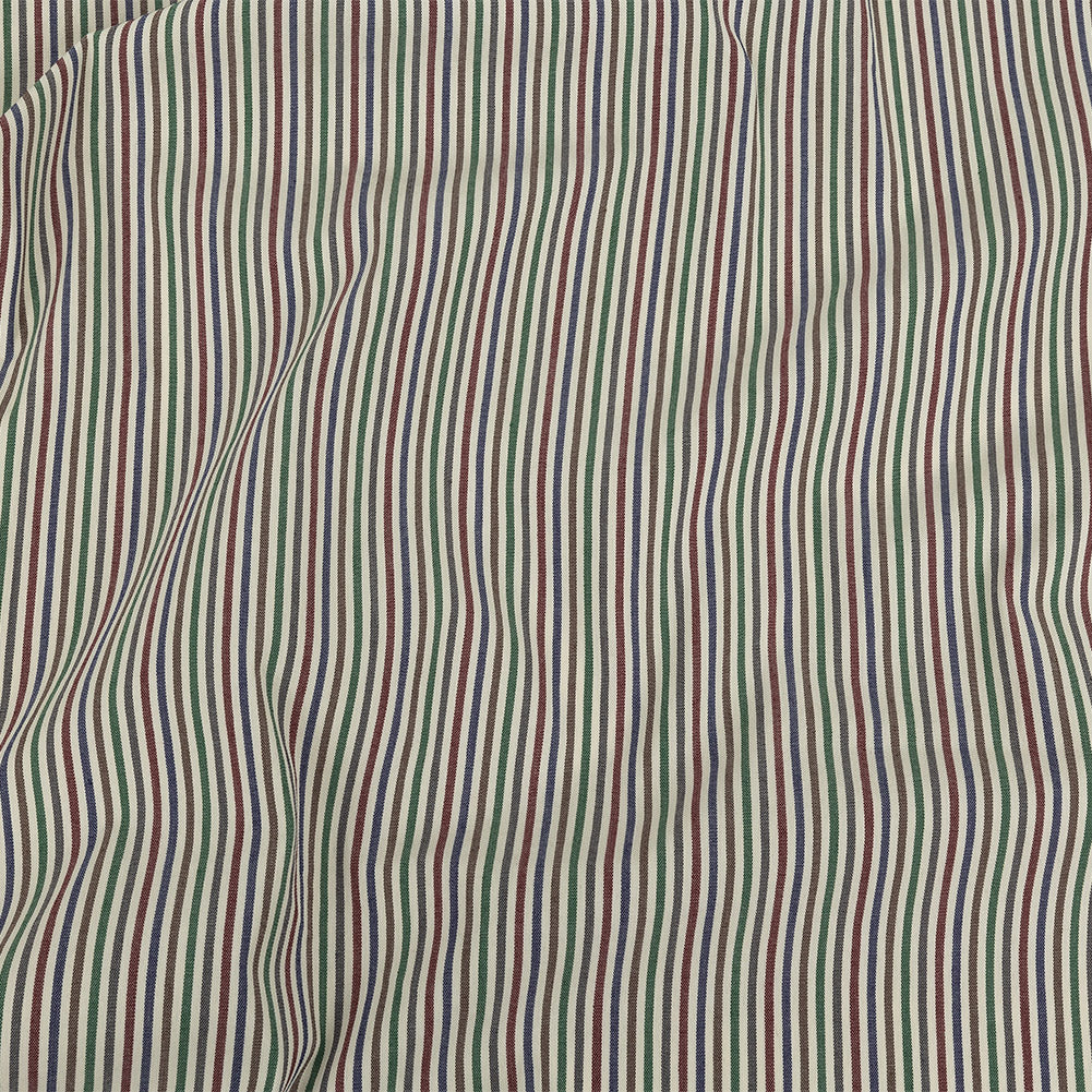 Burnt Russet, Duck Green and Crown Blue Striped Stretch Cotton Woven Burnt Russet, Duck Green and Crown Blue Striped Stretch Cotton Woven