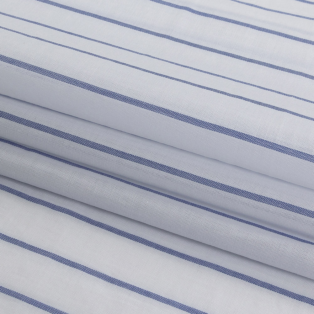 White and Delft Pencil Stripes Cotton Shirting Folded White and Delft Pencil Stripes Cotton Shirting Folded