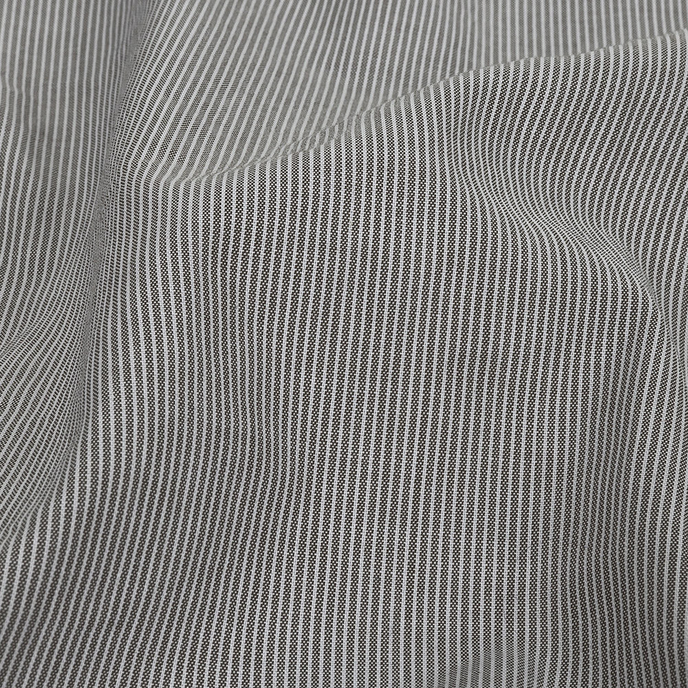 Gray and Tofu Hairline Stripe Stretch Cotton Shirting Detail
