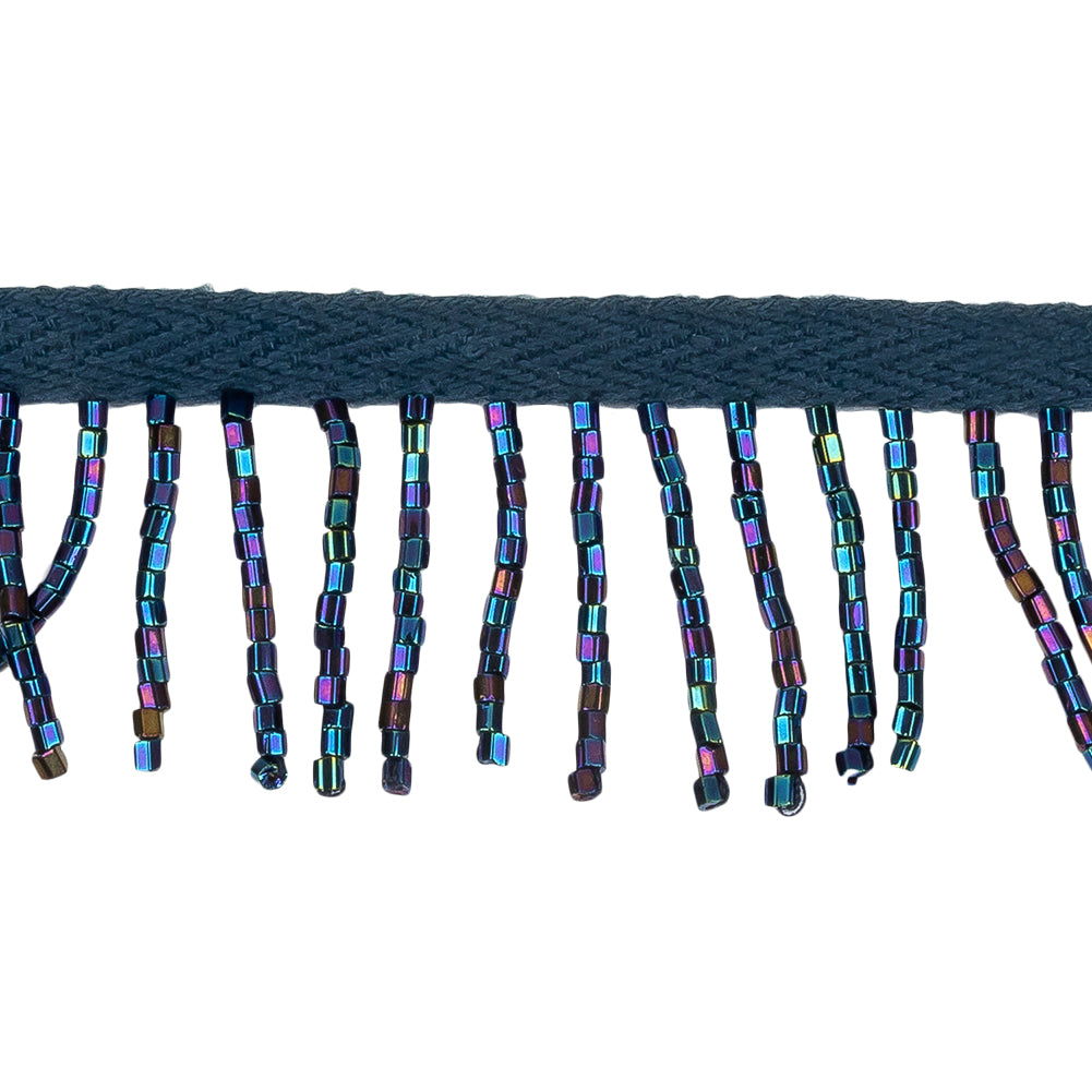 Vintage Blue Iris and Navy Chop Beaded Chainette Fringe - 1" Detail Vintage Blue Iris and Navy Chop Beaded Chainette Fringe - 1" Detail