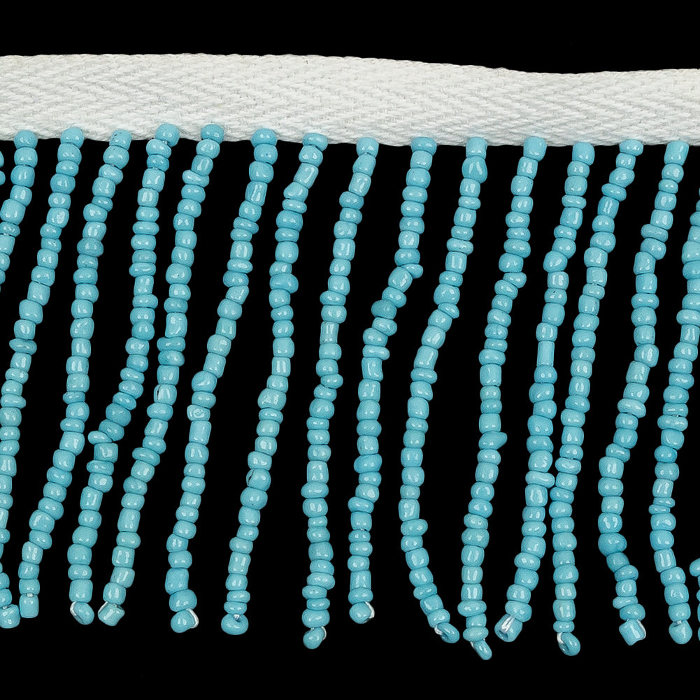 Vintage Opaque Turquoise and White Seed Beaded Chainette Fringe - 2" Detail Vintage Opaque Turquoise and White Seed Beaded Chainette Fringe - 2" Detail