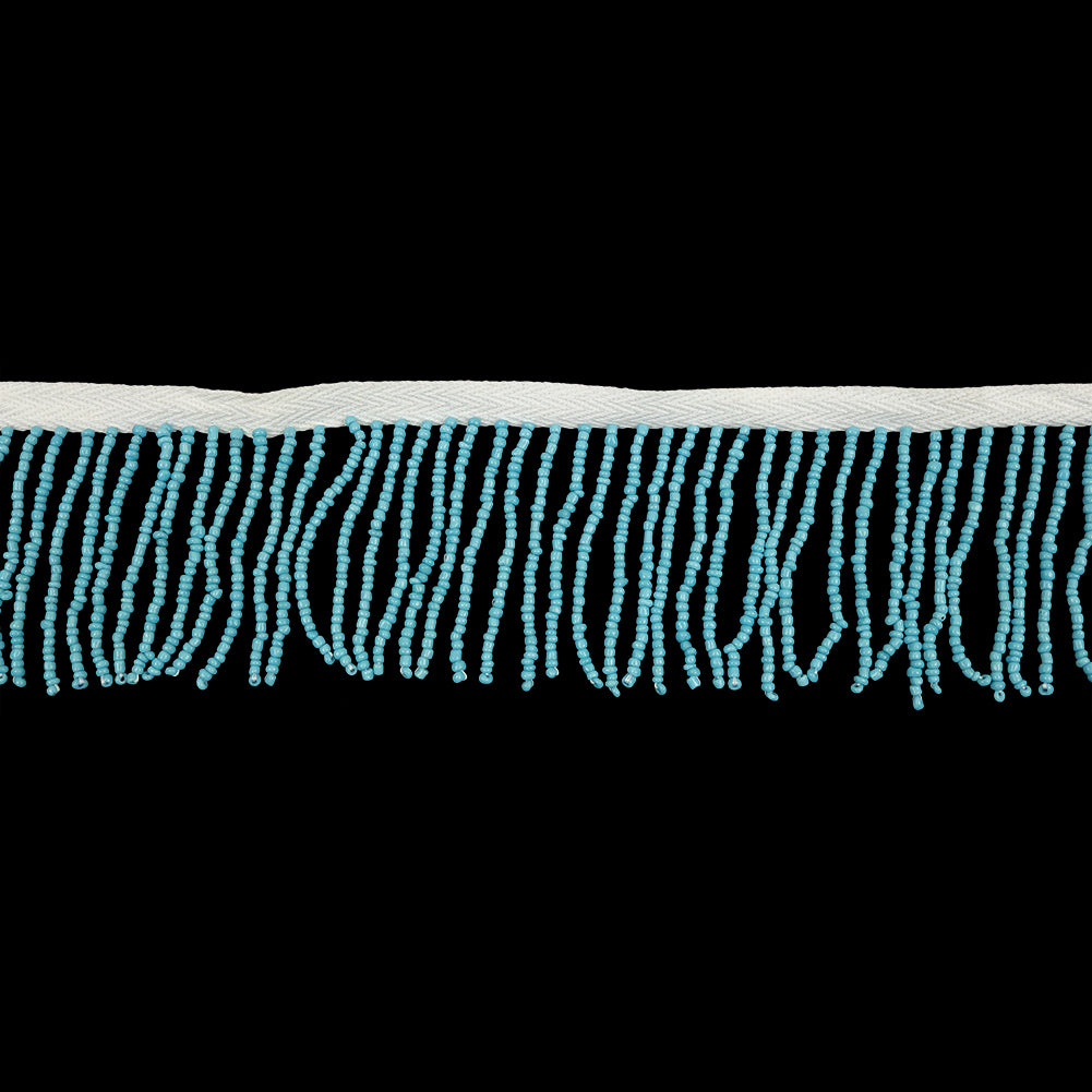 Vintage Opaque Turquoise and White Seed Beaded Chainette Fringe - 2" Vintage Opaque Turquoise and White Seed Beaded Chainette Fringe - 2"