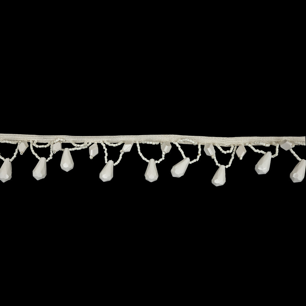 Vintage Chalk White Teardrops and Seed Beaded Fringe - 1.375" Vintage Chalk White Teardrops and Seed Beaded Fringe - 1.375"