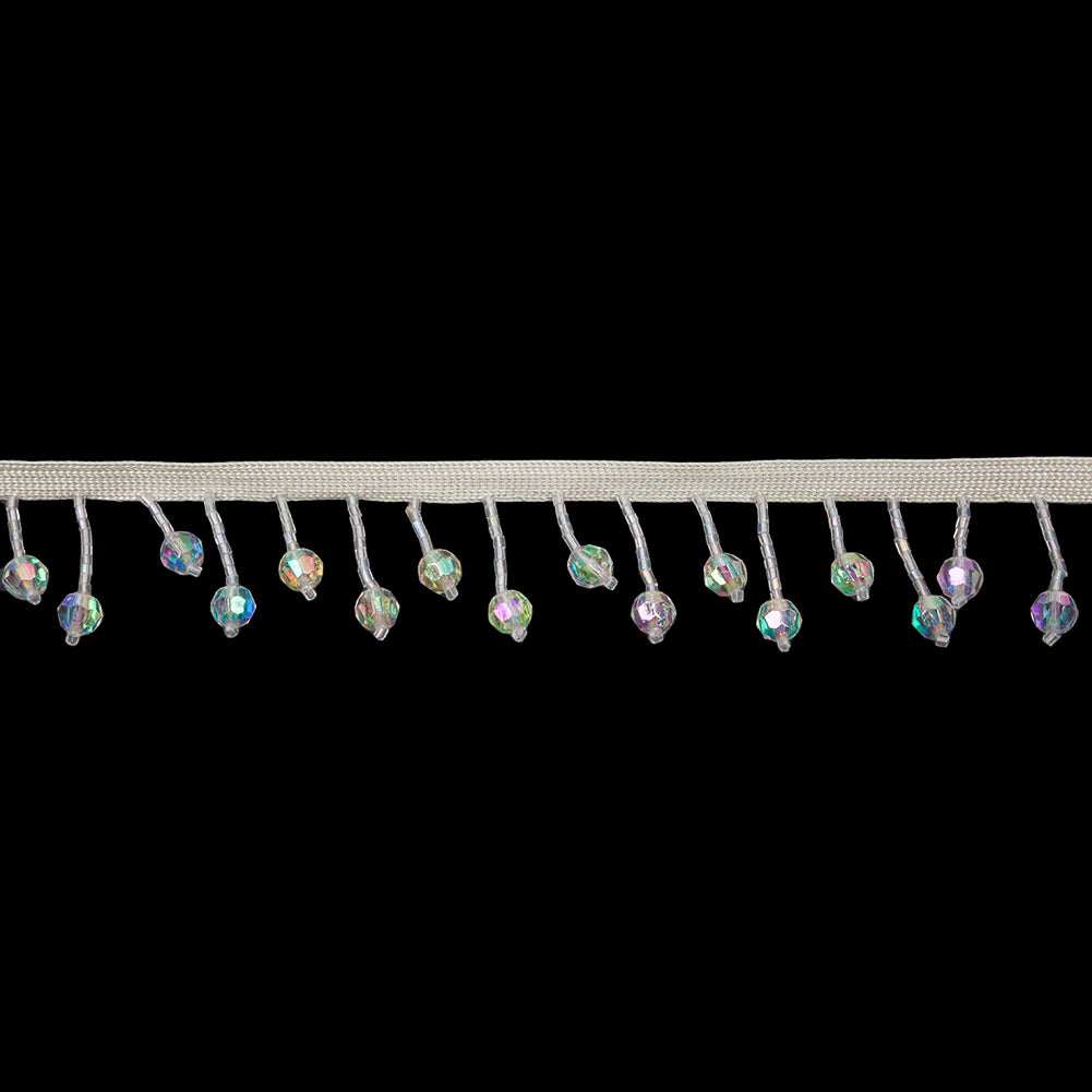 Vintage Crystal AB Faceted and Seed Beaded Fringe Trim on Ivory Tape - 1.375" Vintage Crystal AB Faceted and Seed Beaded Fringe Trim on Ivory Tape - 1.375"