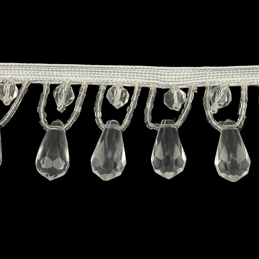 Vintage White and Crystal Teardrops and Seed Beaded Fringe Trim - 1.375" Detail Vintage White and Crystal Teardrops and Seed Beaded Fringe Trim - 1.375" Detail