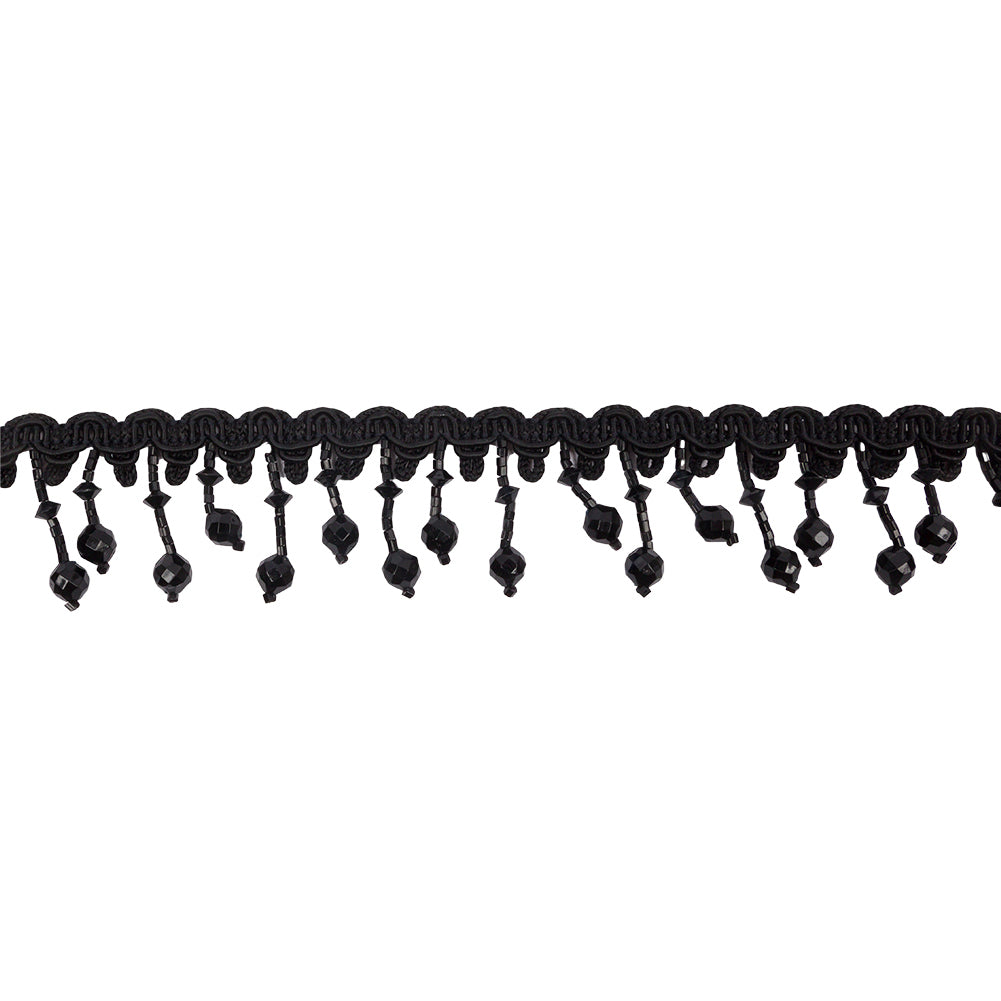 Vintage Black Faceted and Seed Beaded Fringe on Black Braid - 1.5" Vintage Black Faceted and Seed Beaded Fringe on Black Braid - 1.5"