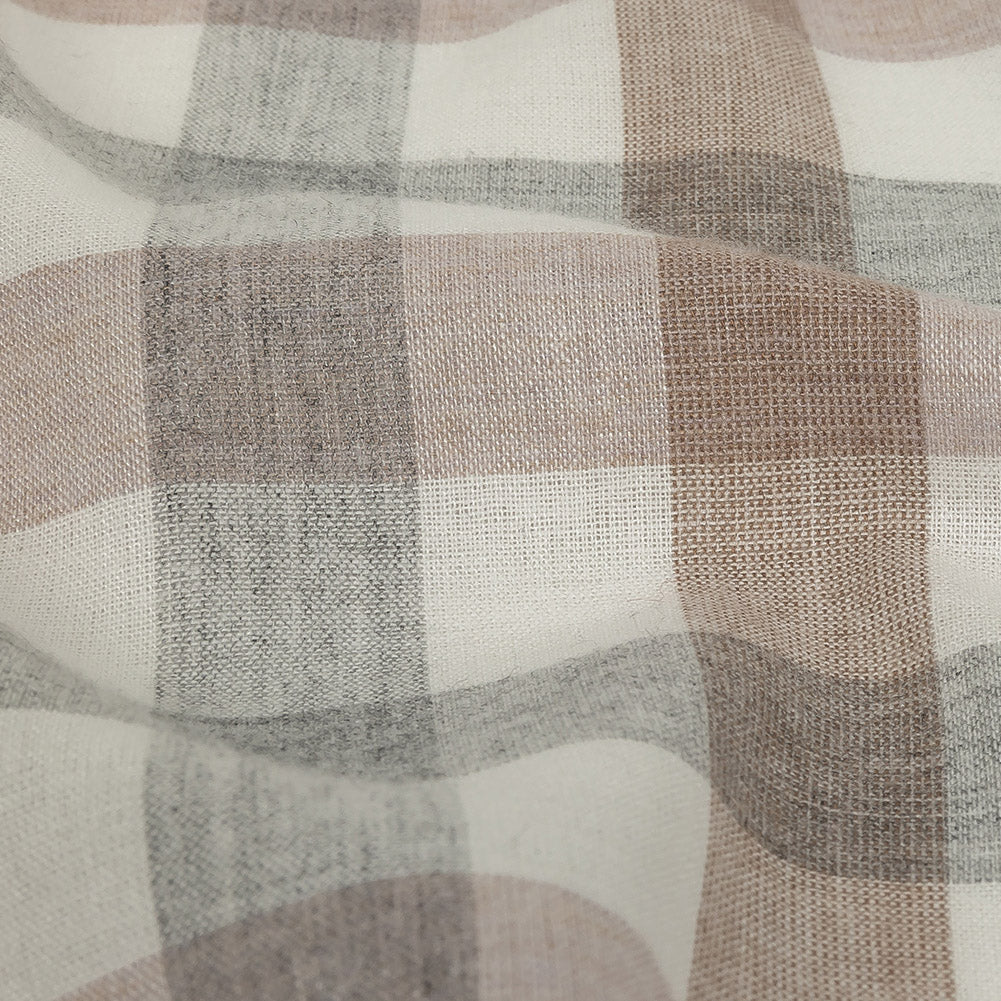 Italian Heathered Paloma, Dusty Rose and Doeskin Checkered Cotton Flannel Detail Italian Heathered Paloma, Dusty Rose and Doeskin Checkered Cotton Flannel Detail