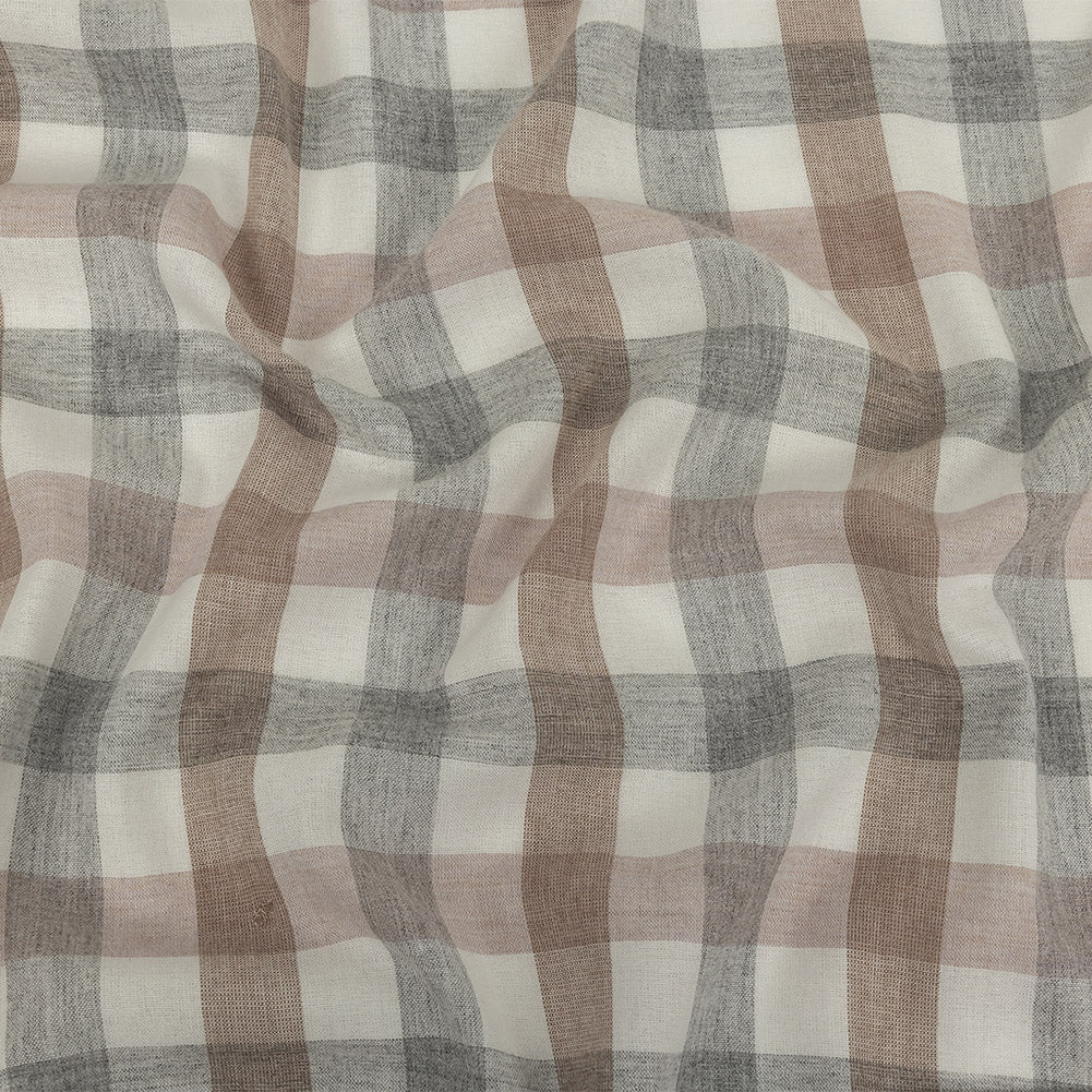 Italian Heathered Paloma, Dusty Rose and Doeskin Checkered Cotton Flannel Italian Heathered Paloma, Dusty Rose and Doeskin Checkered Cotton Flannel
