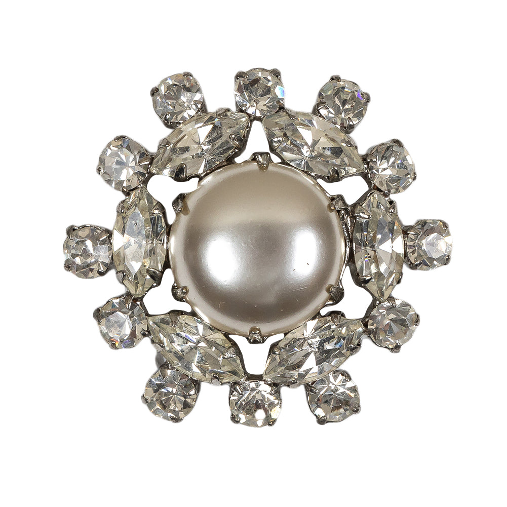 Vintage Crystal Rhinestones and Pearl Finished Open Framework Button - 55L/35mm Vintage Crystal Rhinestones and Pearl Finished Open Framework Button - 55L/35mm