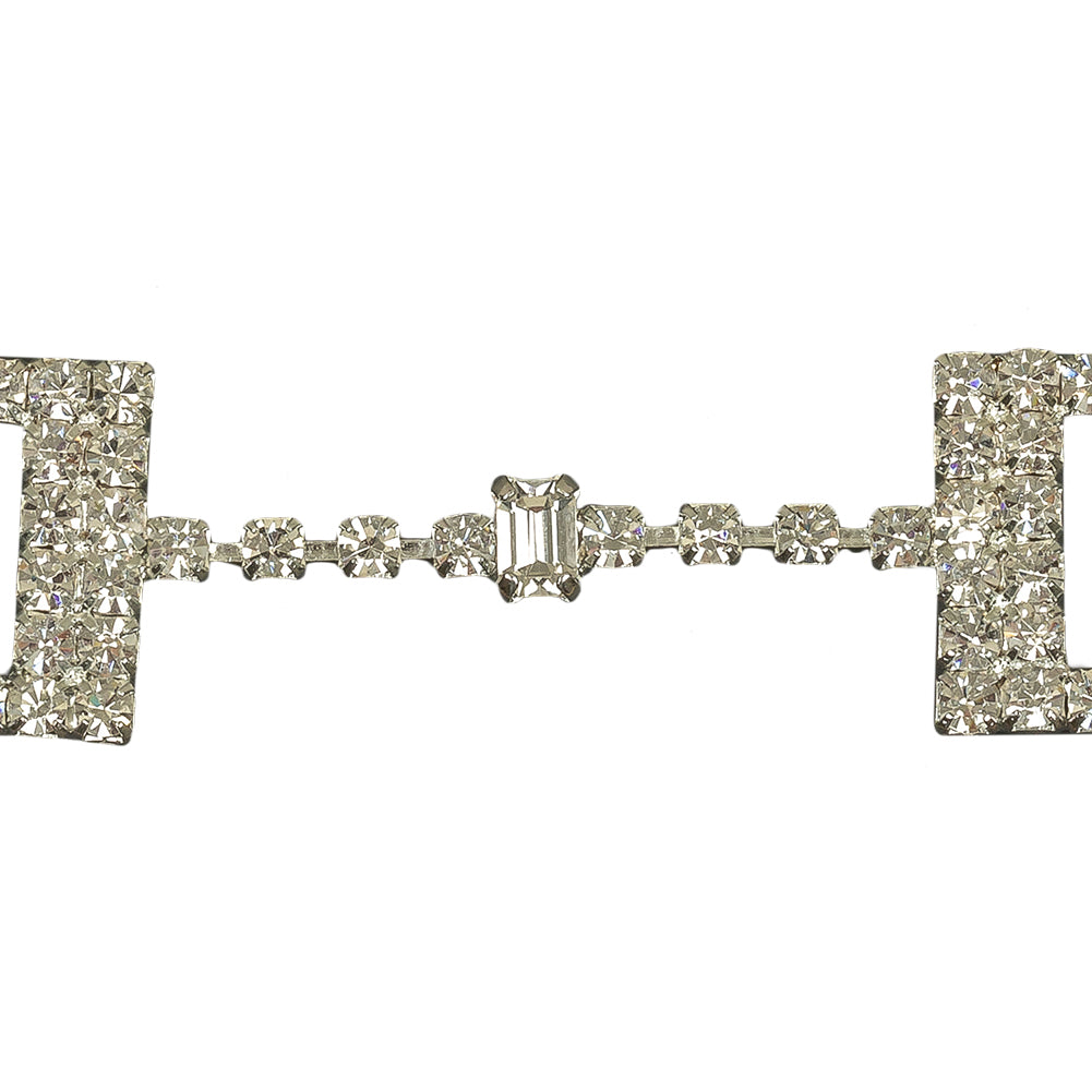 Vintage Czech Crystal Rhinestones and Silver Metal Dress Trim Ornament - 0.75" x 2.75" Detail Vintage Czech Crystal Rhinestones and Silver Metal Dress Trim Ornament - 0.75" x 2.75" Detail