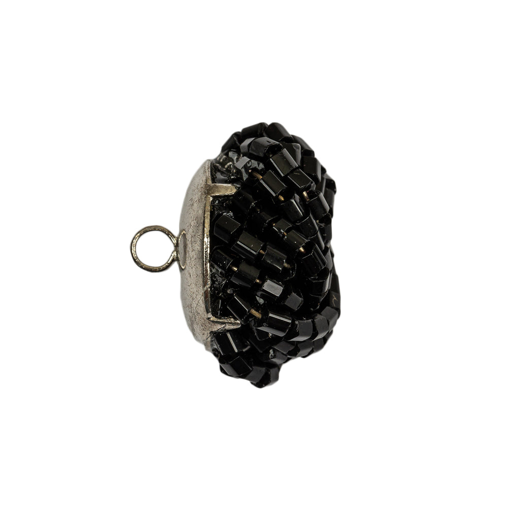 Vintage Jet Chop Beaded Knotted Shank Back Button - 36L/23mm Folded Vintage Jet Chop Beaded Knotted Shank Back Button - 36L/23mm Folded