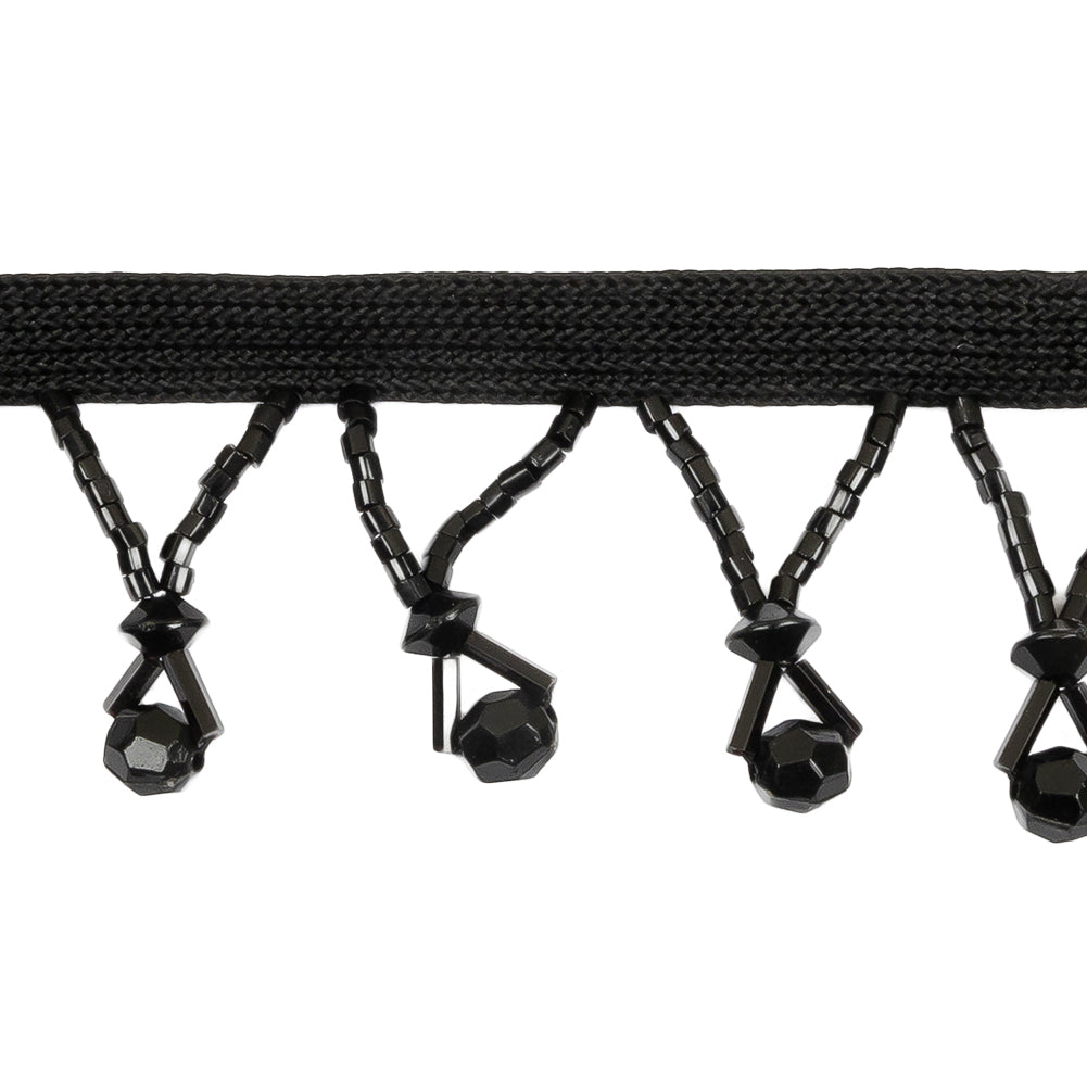 Vintage Black Faceted Round and Seed Beaded Fringe Trim - 1.375" Detail Vintage Black Faceted Round and Seed Beaded Fringe Trim - 1.375" Detail