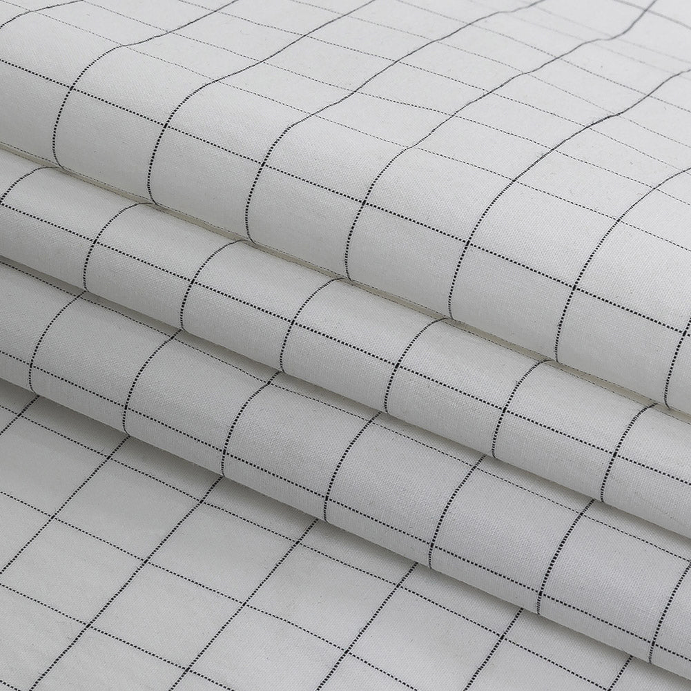 Italian White and Meteorite Gridded Checks Stretch Cotton Shirting Folded Italian White and Meteorite Gridded Checks Stretch Cotton Shirting Folded