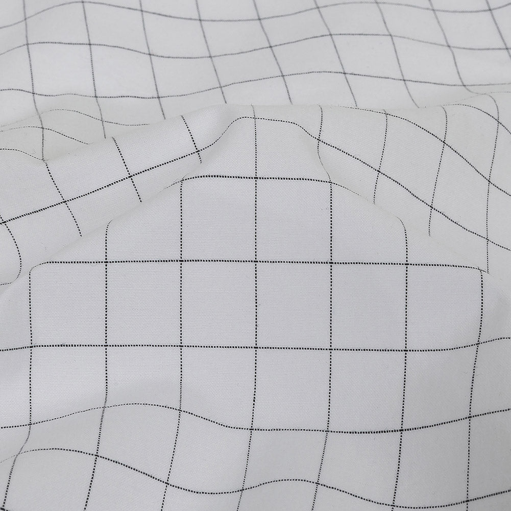 Italian White and Meteorite Gridded Checks Stretch Cotton Shirting Detail Italian White and Meteorite Gridded Checks Stretch Cotton Shirting Detail