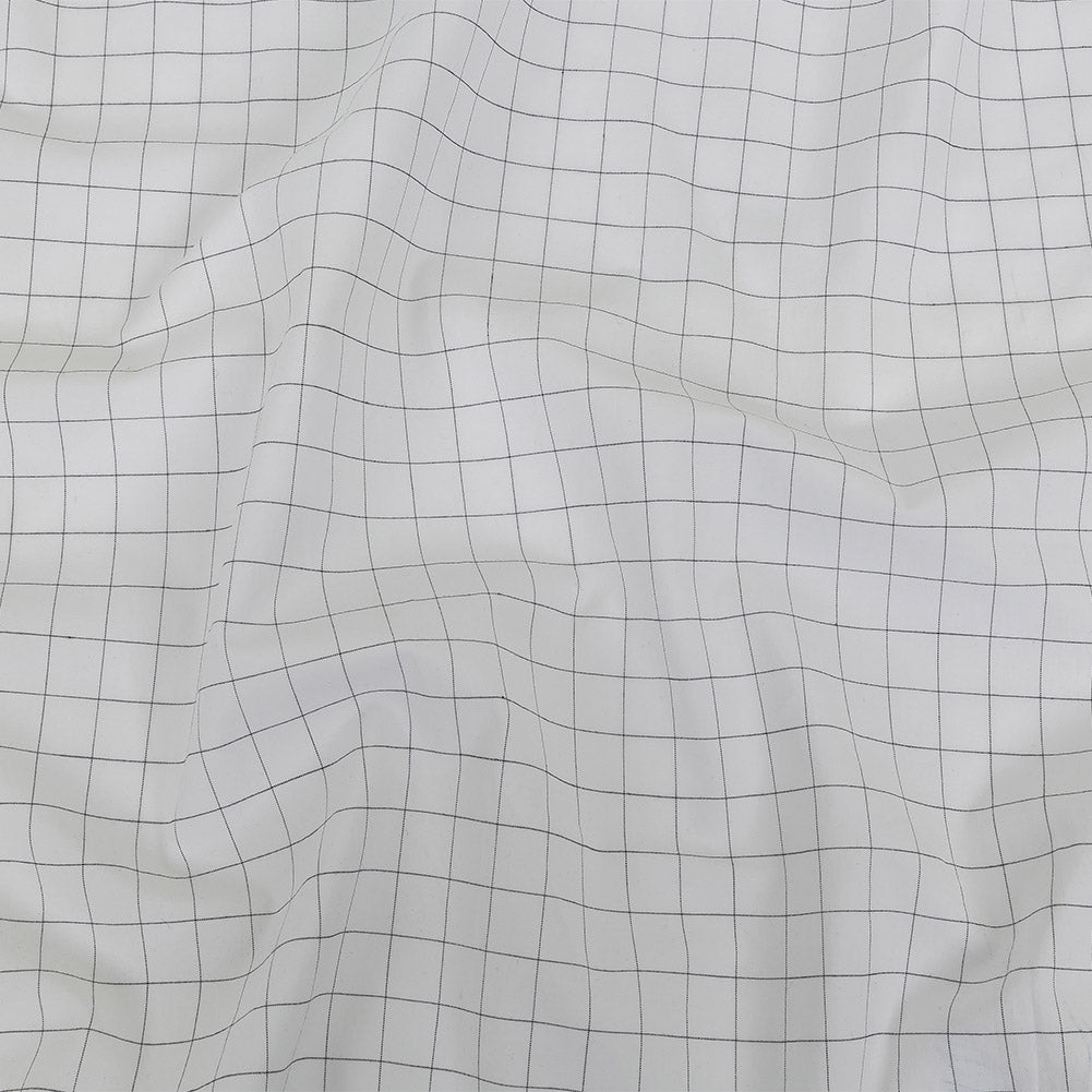 Italian White and Meteorite Gridded Checks Stretch Cotton Shirting Italian White and Meteorite Gridded Checks Stretch Cotton Shirting